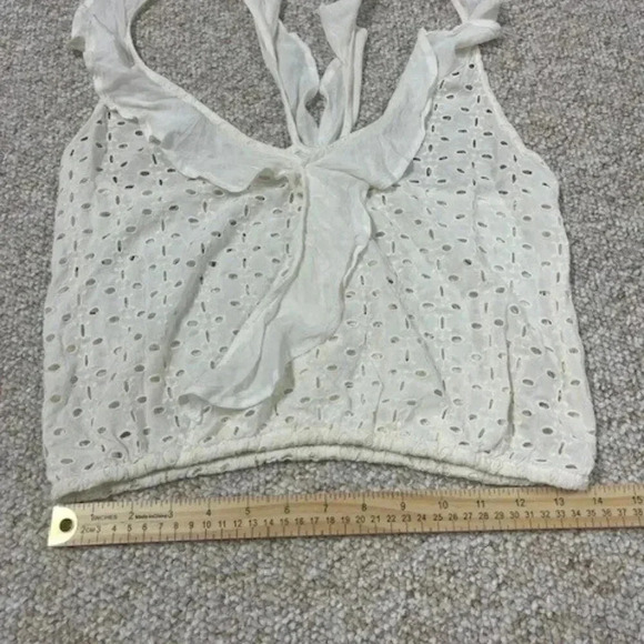 Free Pople Eyelet Tank Top with Ruffle Sleeves Crisscross front Size XS - Picture 5 of 8